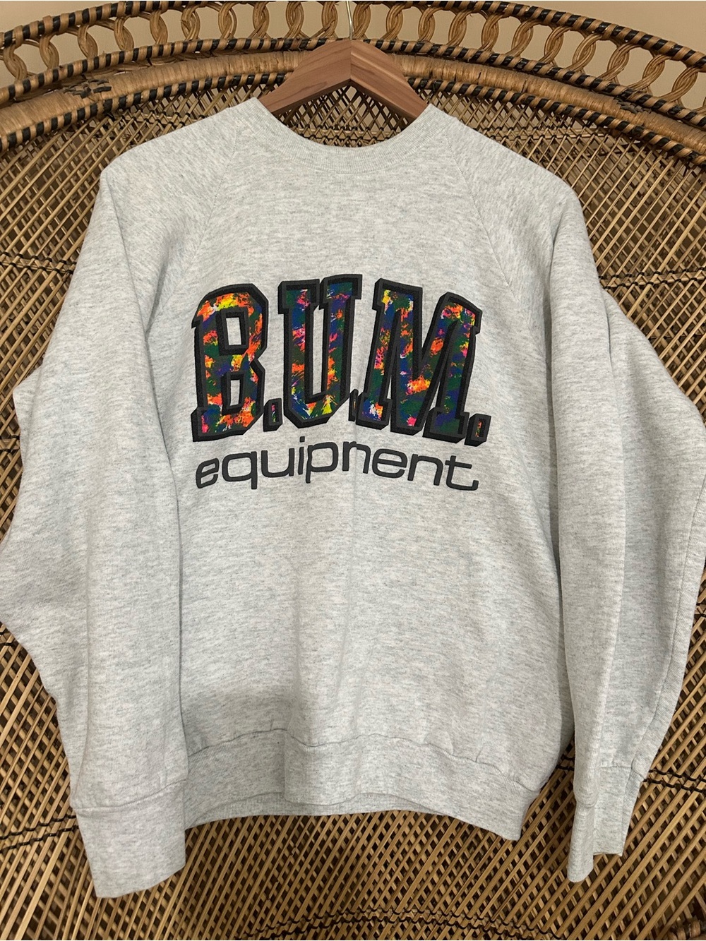 Vintage Y2K BUM Equipment Light Gray Sweatshirt with Multicolor Logo